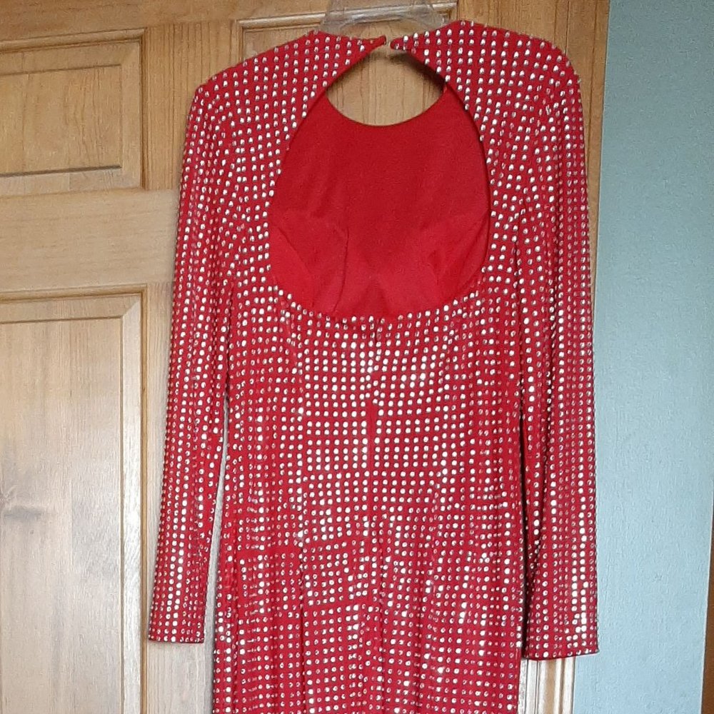 Full length solid Red with Rhinestones Gown - Picture 2 of 16